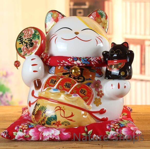 【新品未使用】招き猫置物陶磁器貯金箱アイデアホームセンター大号日本発猫店舗レジ台開業プレゼントcp89