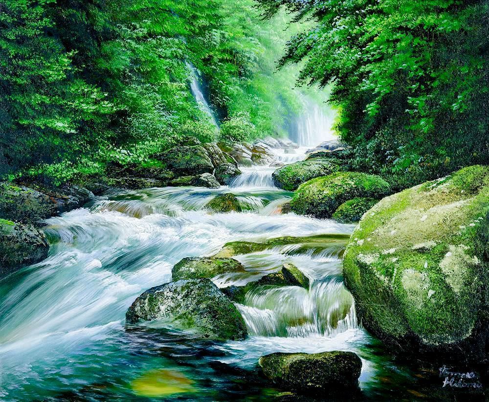 真作】【WISH】人見友紀「小田深山 愛媛県」油彩 12号 大作 共