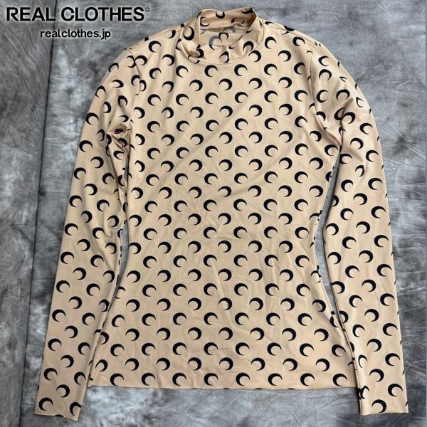 Marine serre|マリーンセル MOON PRINTED JERSEY SECOND SKIN HIGH NECK TOP TAN |スキン ハイネック トップ|長袖|S