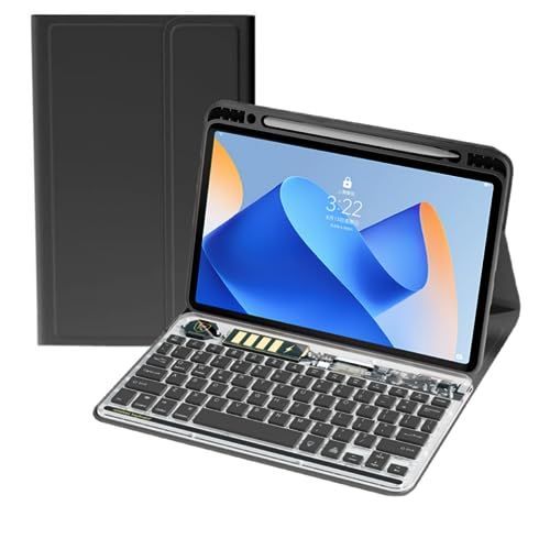 iPad9/iPad8/iPad7/iPadPro10.5/iPadAir3_黒+黒 バックライト付き iPad9/8/7 キーボードケース ペンシル収納 iPadAir3 iPadPro10.5 カバー 分離式 透明 キーボード付き アイパッド 10.2イン