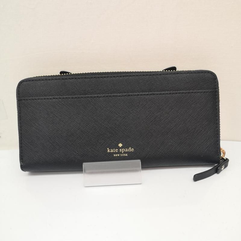 美品 ケイトスペード レザー キャット 猫 ラウンドファスナー 長財布 ブラック Kate Spade ケイトスペード 財布 長財布 ラウンドジップ 長財布