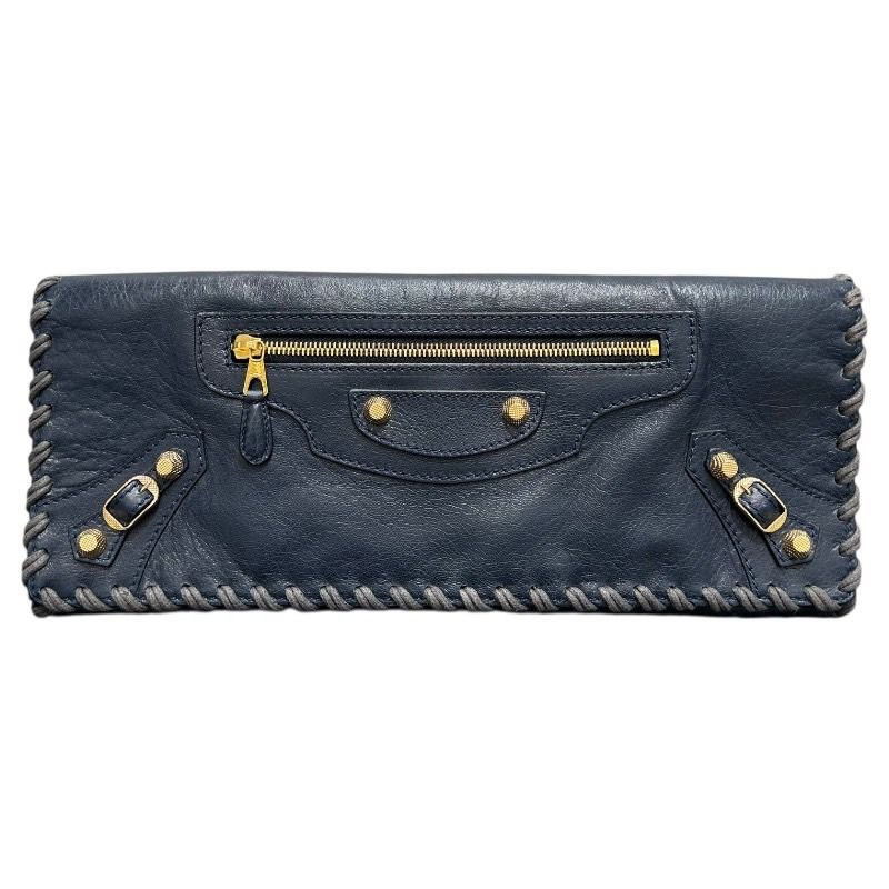 バレンシアガ BALENCIAGA クラッチバッグ 433435 ネイビー ゴールド金具 レザー メンズ クラッチバッグ
