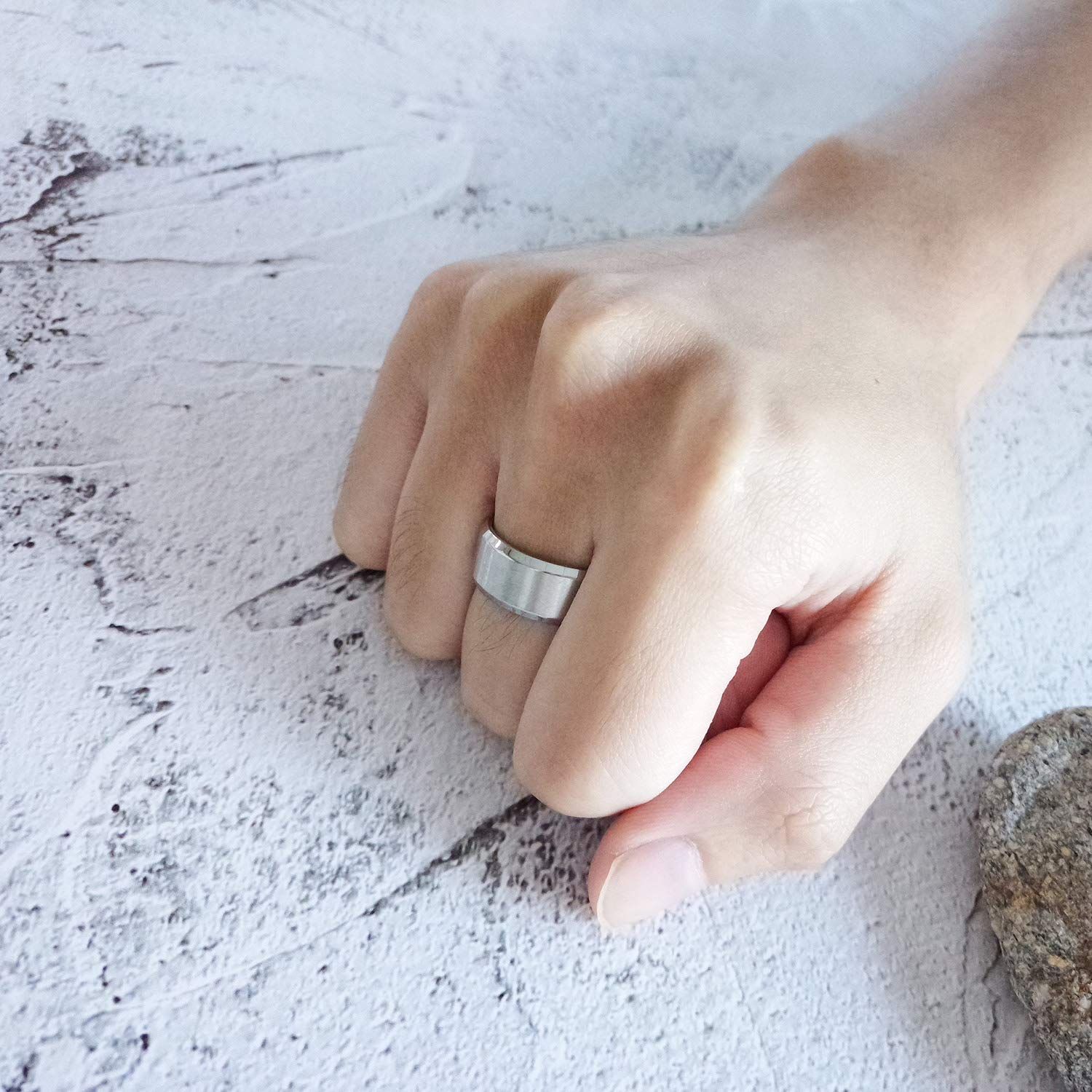  ジュエリー Rockyu シルバー リング メンズ シンプル 平打ち チタン 指輪 25号 リング アクセサリー
