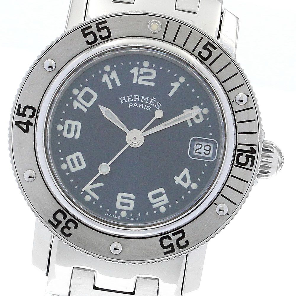 エルメス HERMES CL5.210 クリッパー ダイバー デイト クォーツ レディース保証書付き_887035