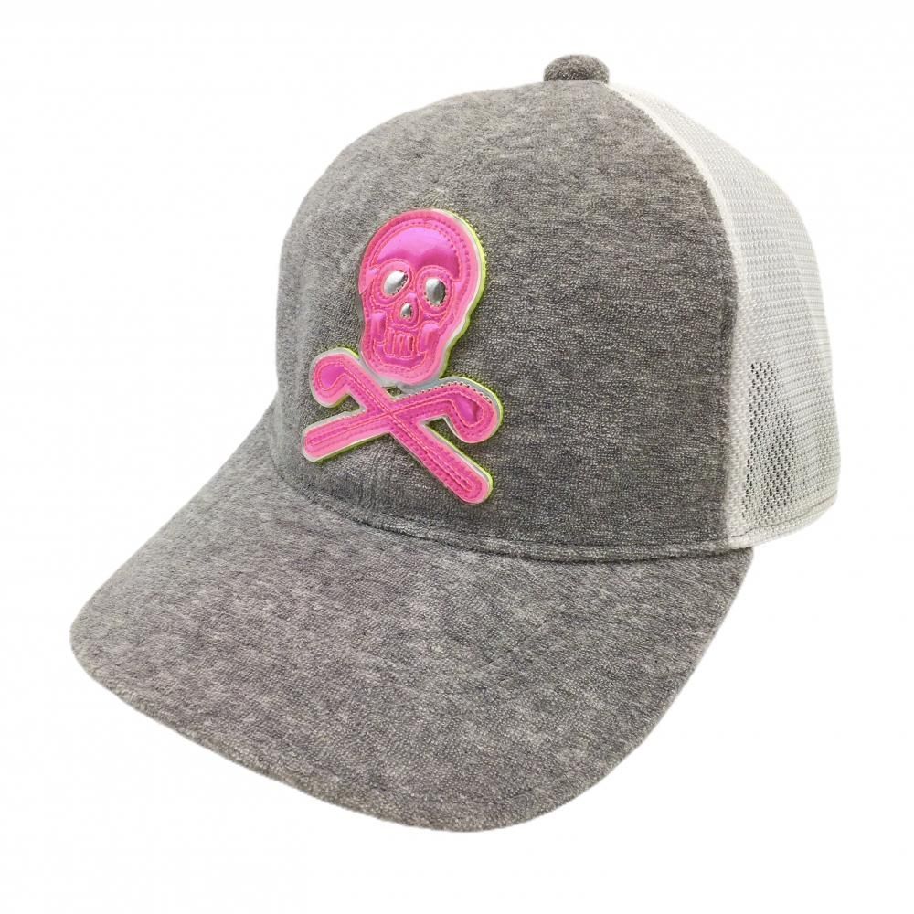 超 マークアンドロナ メッシュキャップ 杢グレー×ピンク×白 立体ロゴ 一部パイル地 M ゴルフウェア MARK&LONA