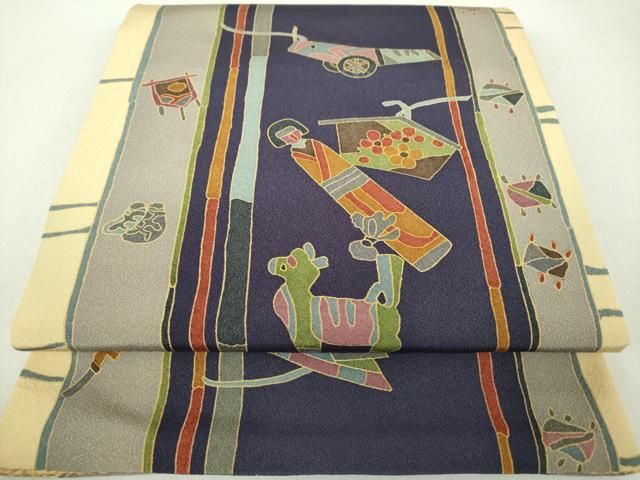 平和屋着物○九寸開き名古屋帯 玩具文様 正絹 逸品 未使用