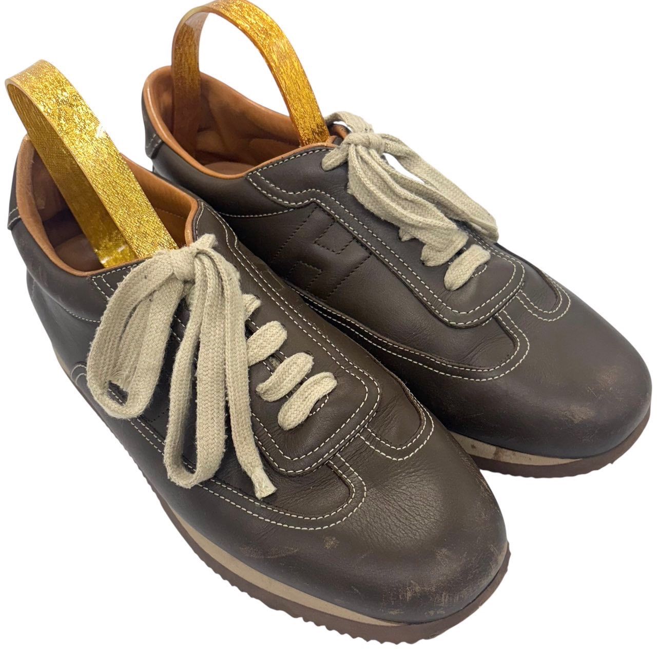 HERMES エルメス 美品 Quick クイック レザースニーカー ブラウン