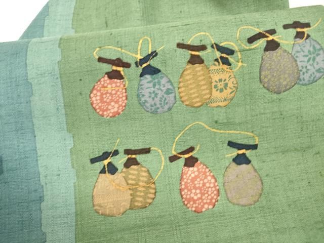 平和屋着物○九寸名古屋帯 型染 生紬 手描き 生り物花文 正絹 逸品