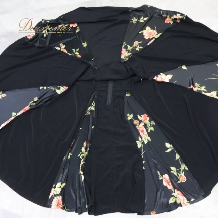 フラメンコ 衣装 ファルダ スカート 黒 花柄 レッスン 練習着 軽い