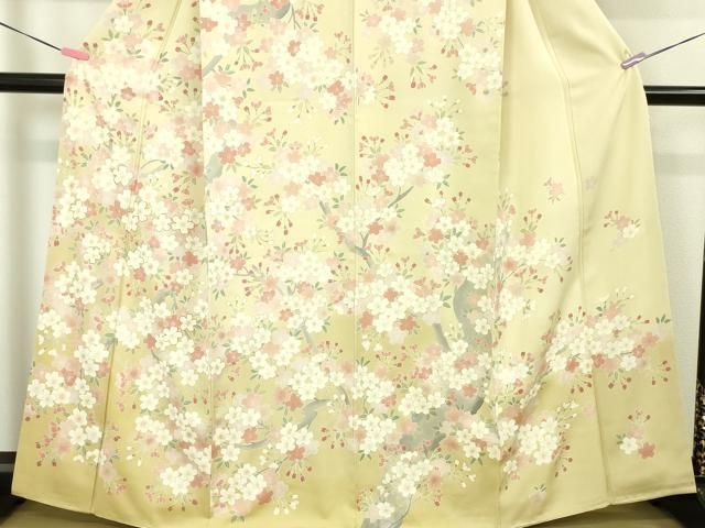 平和屋本店■極上　訪問着　駒刺繍　枝桜　暈し染め　鳥の子色地　金彩　逸品　DZAA4014kh5 平和屋本店□極上 訪問着 駒刺繍 枝桜 暈し染め 鳥の子色地 金彩 逸品