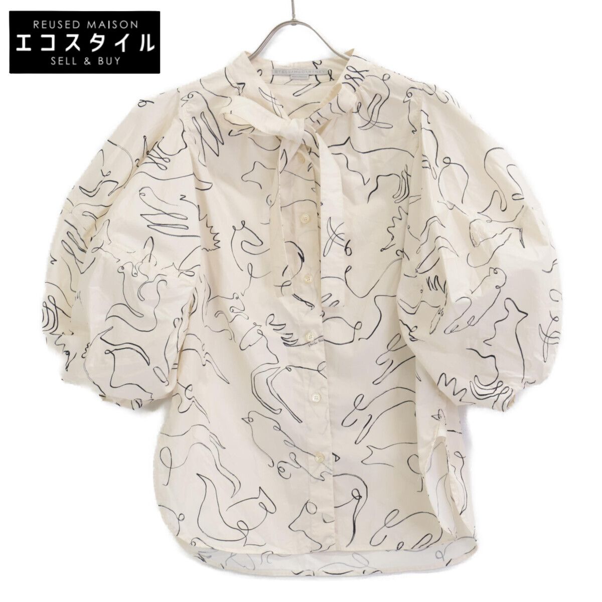 STELLA McCARTNEY ステラマッカートニー 620026 3BS100 コットン アニマル柄 ボウタイパフスリーブ 36