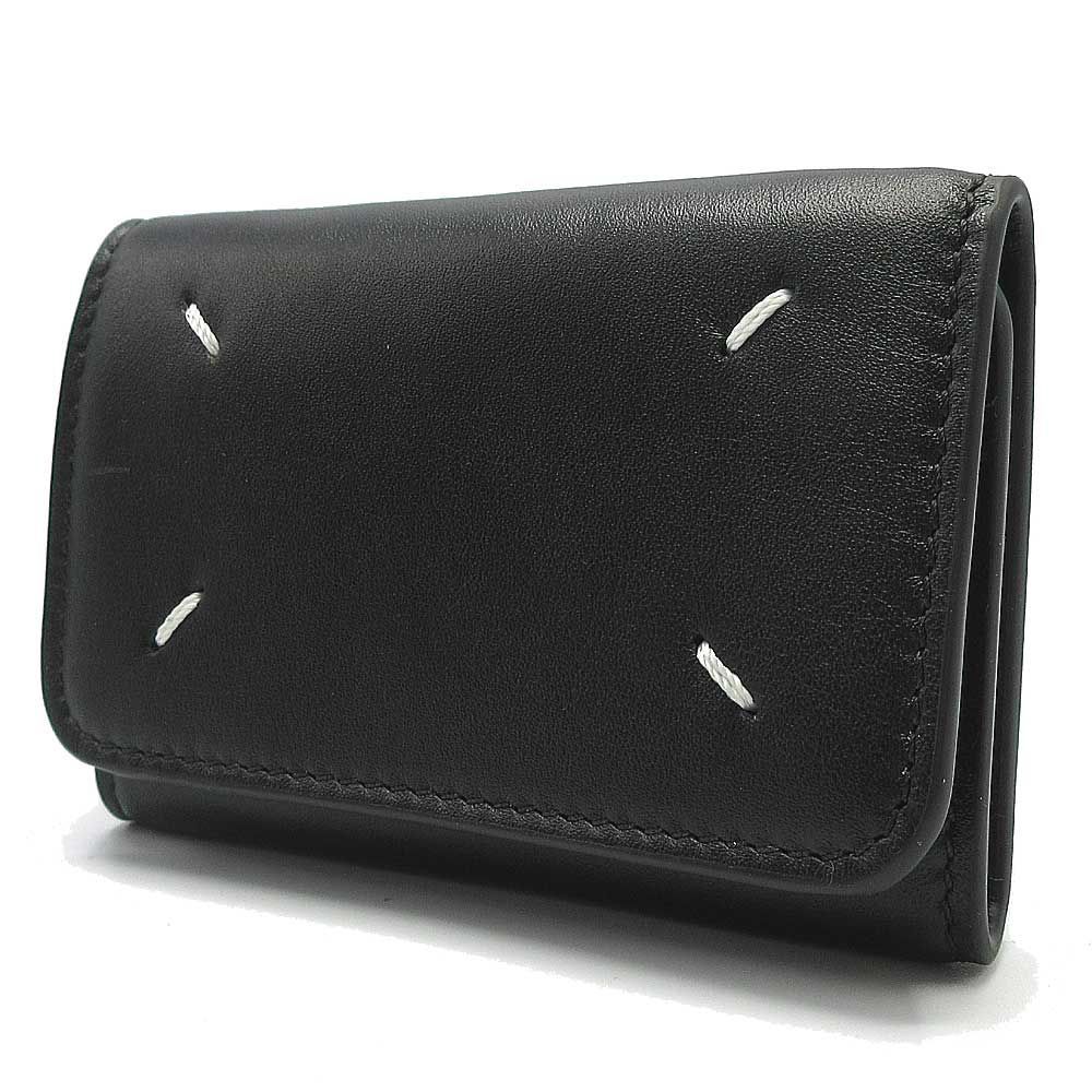 Maison Margiela 黒 レザー ミニ財布　ステッチ メゾンマルジェラ 三つ折り財布(小銭入れなし) Maison Margiela