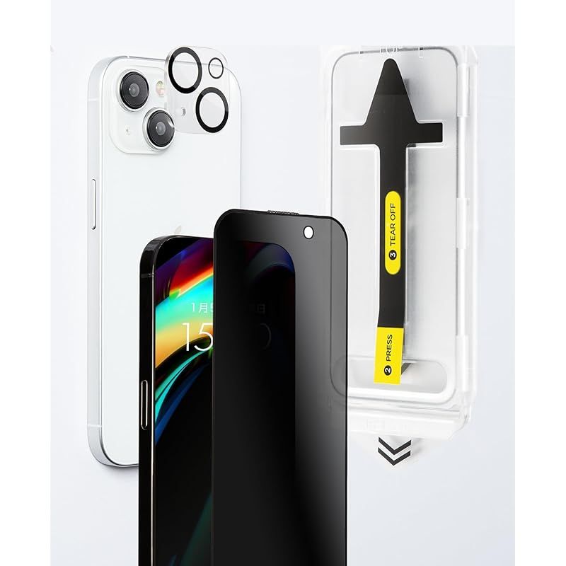 日本メーカーiPhone15プレミアムガラスフィルム覗き見防止 アイフォン用覗き見防止ガラスフィルム スマホ守るカメラ保護フィルム付 0