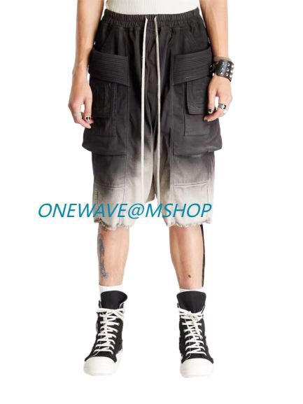 RICK OWENS DRKSHDW Creatch Cargo Pods Denim Short in Black/Pearl