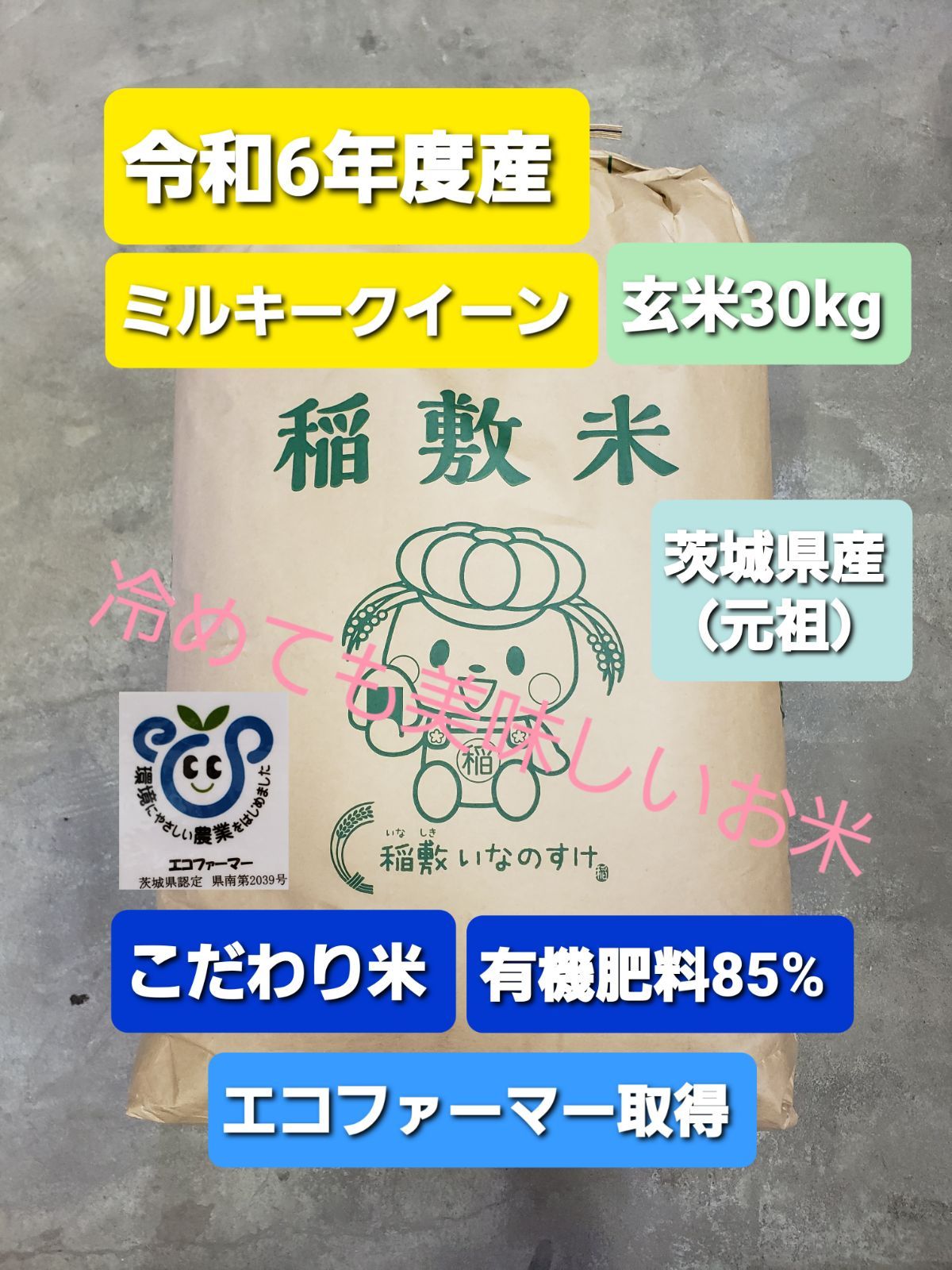 数量 令和6年度産 茨城県稲敷市産 ミルキークイーン 玄米30kg 1等米 こだわり米