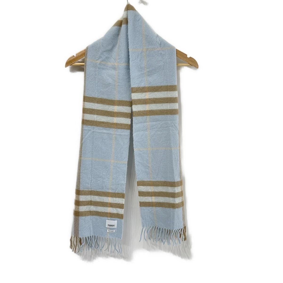 BURBERRY LONDON ENGLAND バーバリーロンドンイングランド マフラー - ライトブルー×ベージュ×マルチ チェック柄 カシミヤ