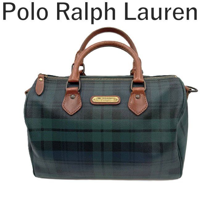 ポロラルフローレン Polo Ralph Lauren ミニボストンバッグ ハンドバッグ チェック柄 グリーン系