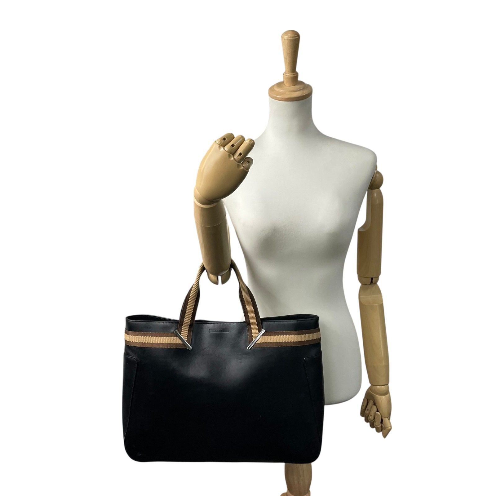 【上美品】GUCCI トートバッグ シェリーライン ブラック ビジネスバッグ GUCCI グッチ シェリーライン トートバッグ ハンドバッグ 黒
