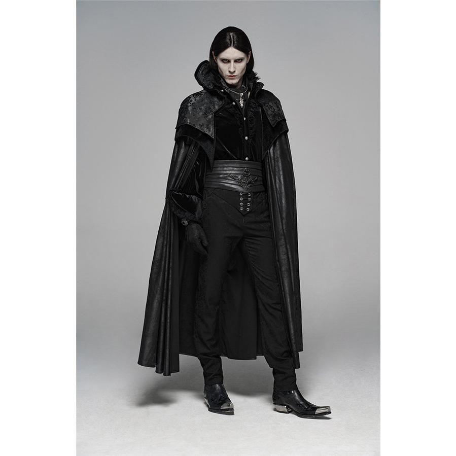 ロングマント 中世 パンク ダーク系 吸血鬼 伯爵 舞台 メンズ ケープ ヴィンテージ 男性用 レトロ風 ステージ衣装 パンク風 黒