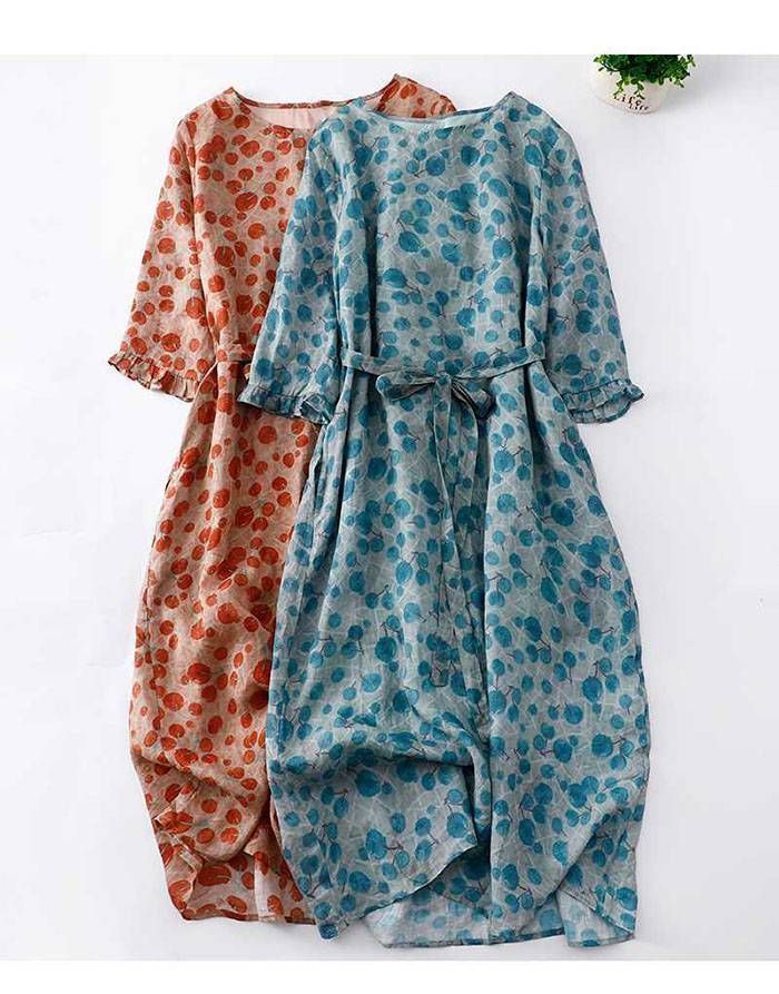 ワンピース 春 きれいめ 七分袖 ロングワンピース 花柄 夏 レディース リゾートワンピース クルーネック ミモレ丈ワンピース 綿麻風 大きいサイズbeibei04