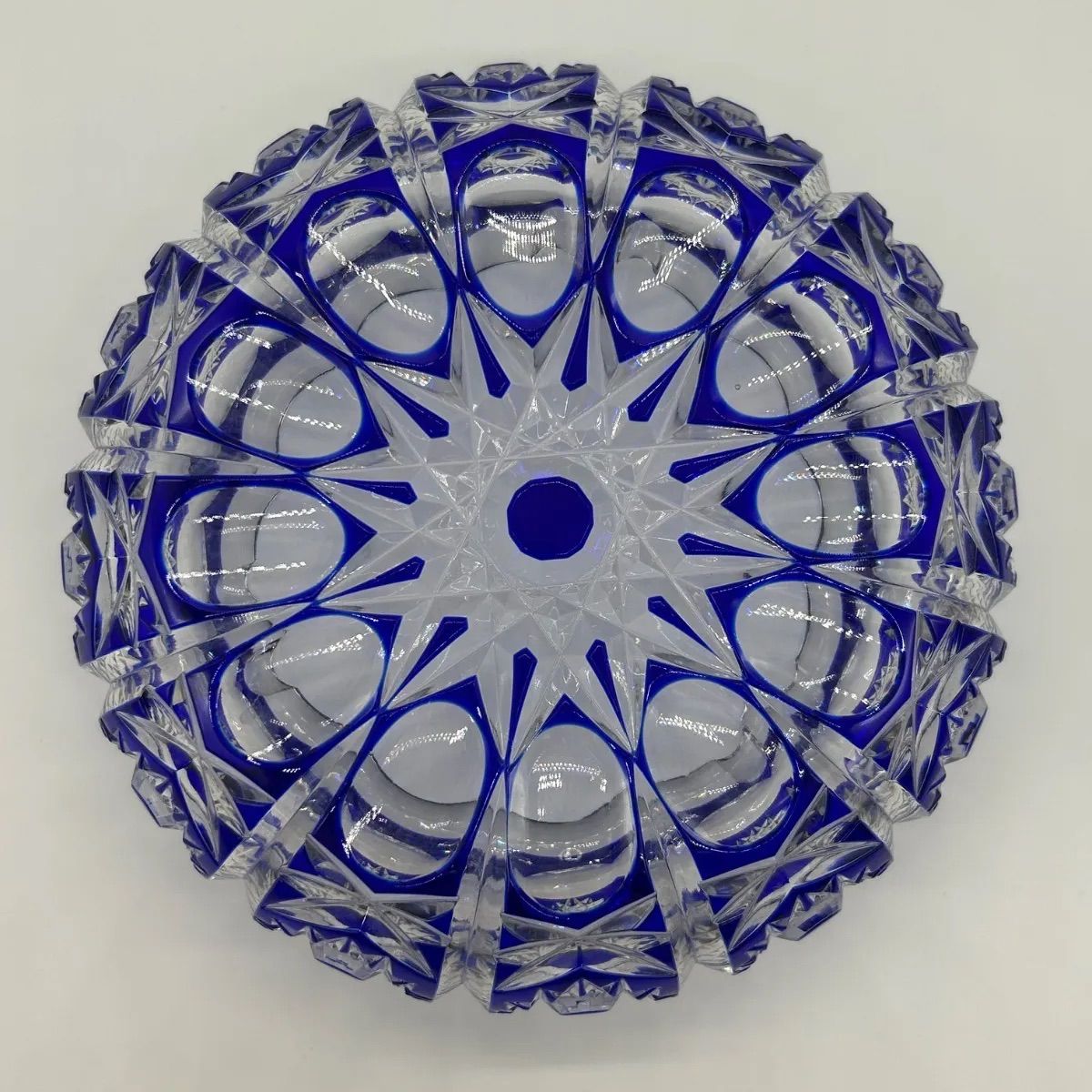 薩摩切子 灰皿 瑠璃 クリスタルガラス ブルー インテリア 昭和