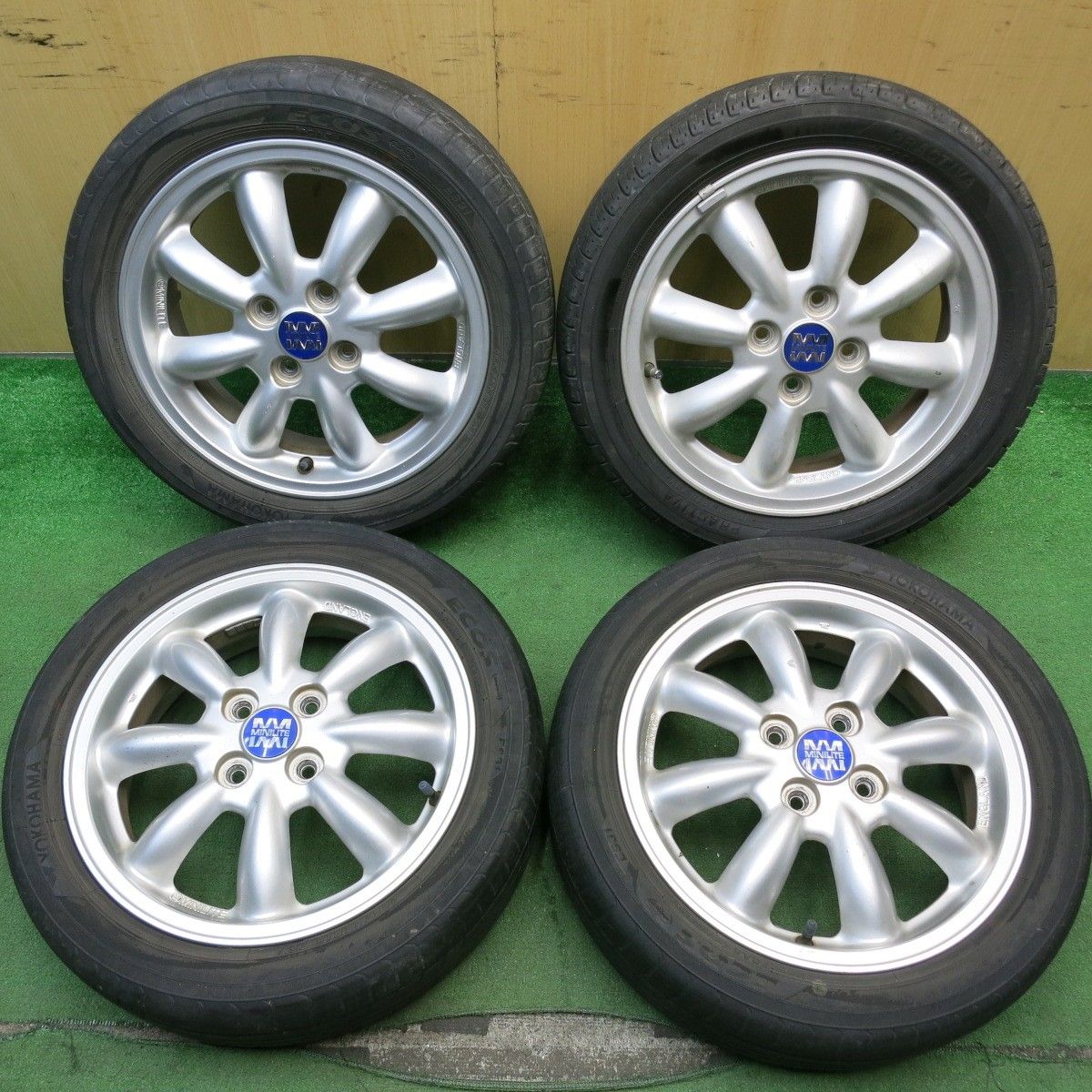 バリ溝 22年 9.5分 ダイハツ ミラジーノ 純正 MINILITE 165 55R15 プラクティバ ヨコハマ エコス ES31 ミニライト 15インチ PCD100 4H 5061305HAノ