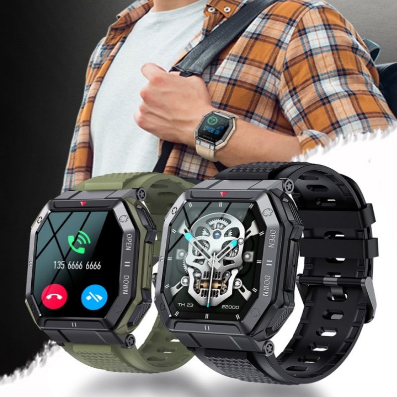 1.85インチ大画面 スポーツウォッチ 文字盤 smart watch 多種類運動モード 音声アシスタント Line/Twitter/着信受付/拒否 スマートブレスレット 歩数計 目覚まし時計 天気予報 遠隔カメラ iPhone/Android対応