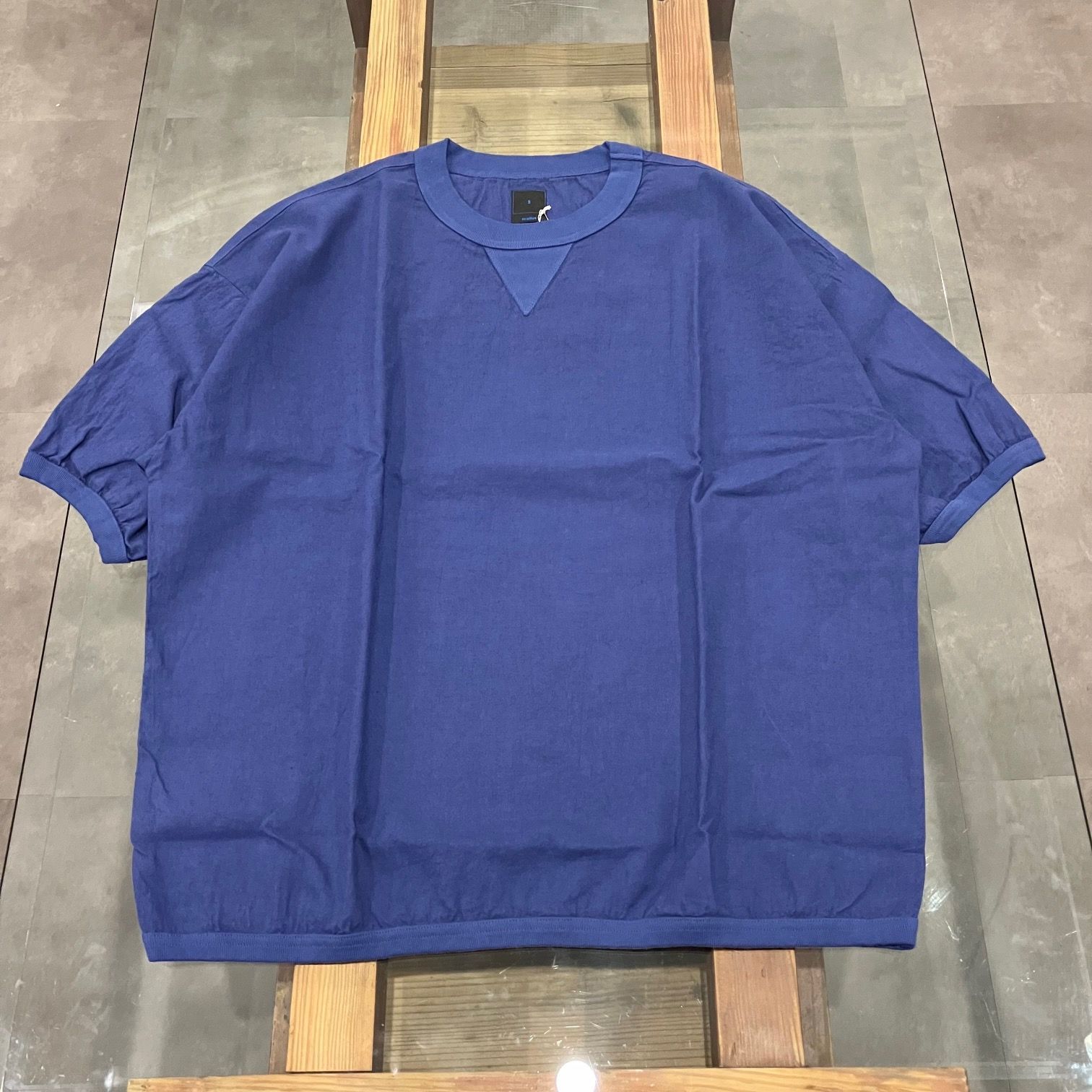 maillot マイヨ linen rich big sweat shirt-Tee NAVY リネン