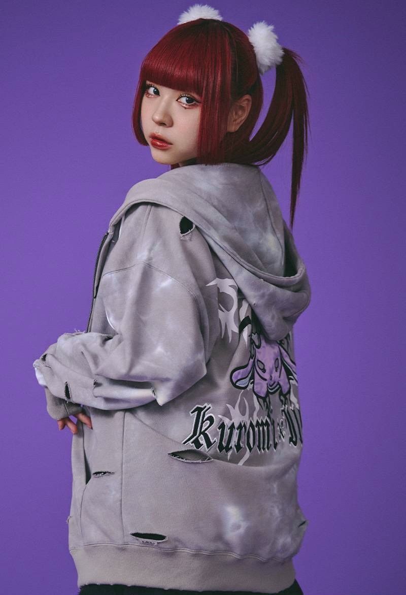 ガルフィー × クロミ イルガルフィームラ染めハーフ ZIP ブラック セール】【GALFY/ガルフィー】×【KUROMI/クロミ】イルガルフィームラ