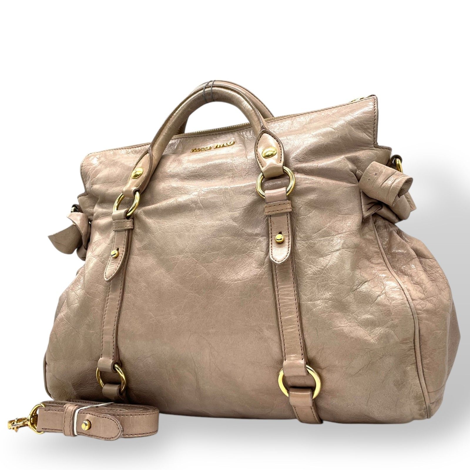 ミュウミュウmiumiu レザーショルダーバッグ 2ウェイ ヴィンテージ グレー ミュウミュウmiumiu レザーショルダーバッグ 2ウェイ ヴィンテージ