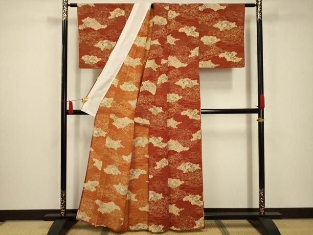 平和屋着物 小紋 単衣 雲取花文 洗える着物 AABC5271sx