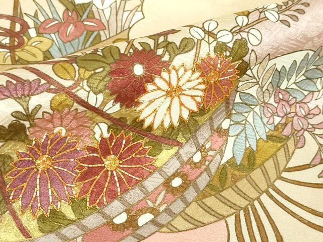 平和屋本店□極上 皇室献上作家 藤井寛 訪問着 駒刺繍 雲取花笠文 薄香