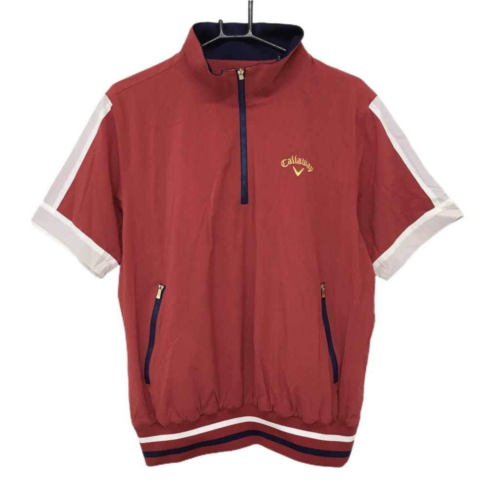 キャロウェイ 半袖ブルゾン レッド×白 ハーフジップ 裏地メッシュ メンズ L ゴルフウェア Callaway