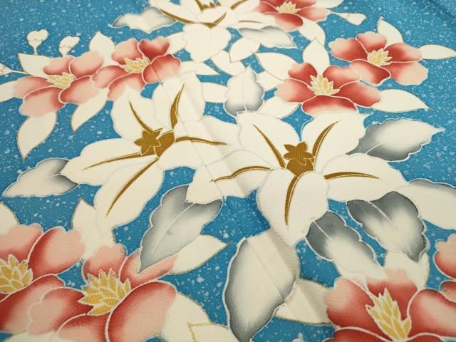 未着用　作家もの　訪問着　たたき染め　カラーの花　葉影　着物　052a p 濱本信博作 たたき染 特選訪問着【菊の花】 濱本信博作 たたき染