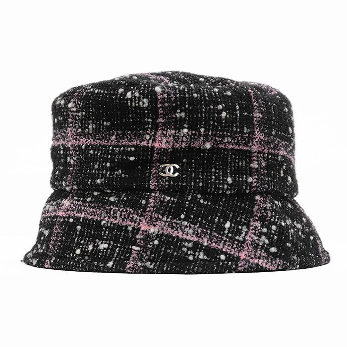 CHANEL ツイード帽子ブラック ハット 新品同様】CHANEL シャネル バケットハット ツイード アルパカ/ウール
