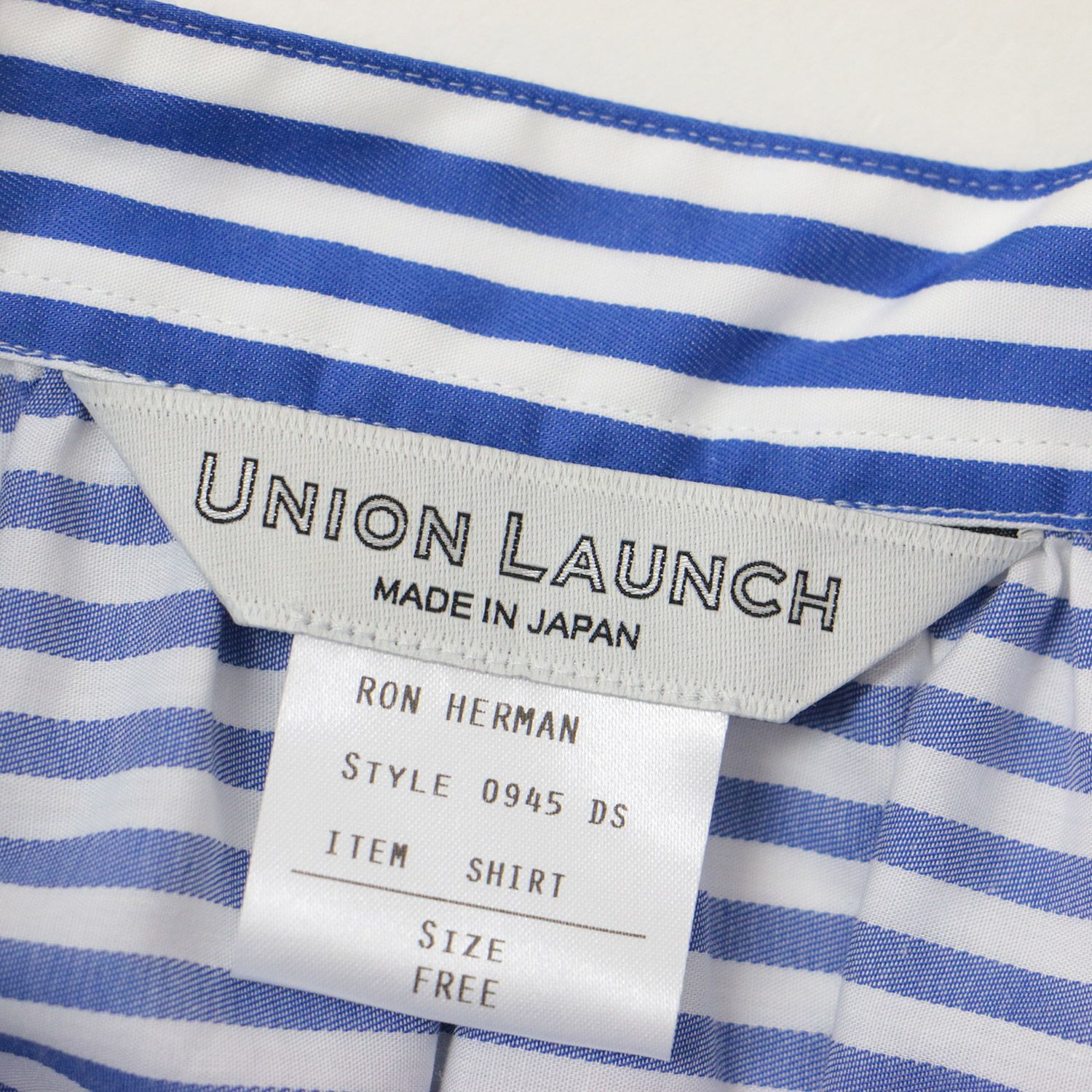 美品 UNION LAUNCH ユニオンランチ × Ron Herman ロンハーマン 別注 コットン シャツワンピース ロング 五分袖 ストライプ  22春夏 おしゃれ シンプル きれいめ 大人女子