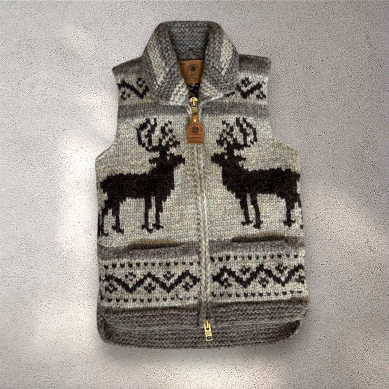 美品】カナディアンセーター ベスト カウチン ファー付き カナダ