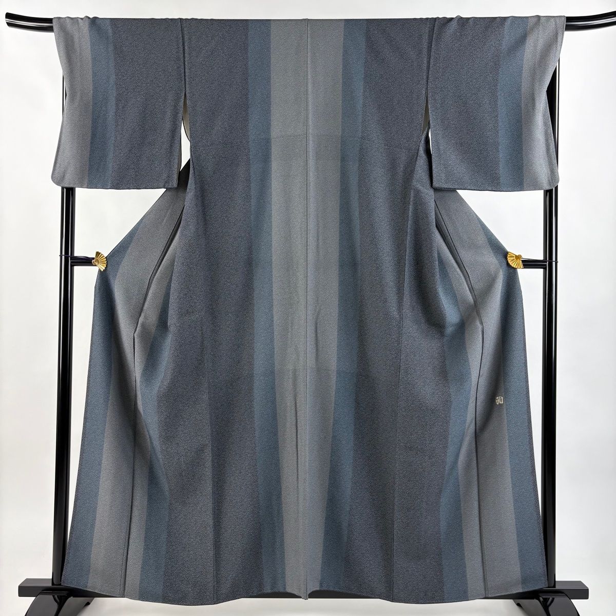 小紋 身丈158cm 裄丈68.5cm L 袷 落款 源氏香 縞 青灰色 正絹