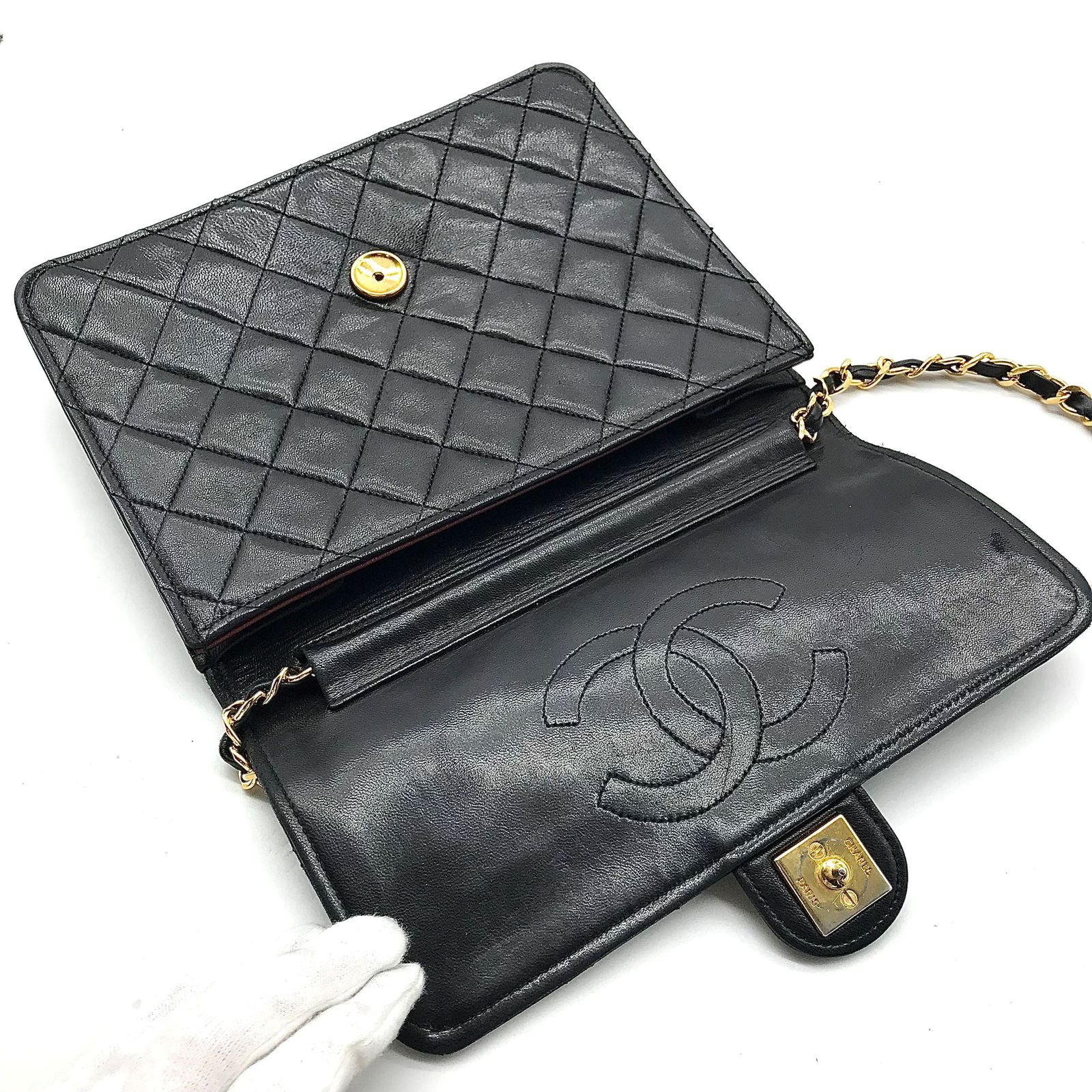 CHANEL シャネル ココマーク マトラッセ ラムスキン プッシュロック チェーン ショルダー バッグ ブラック 良品 a2112 CHANEL シャネル ココマーク マトラッセ ラムスキン プッシュロック