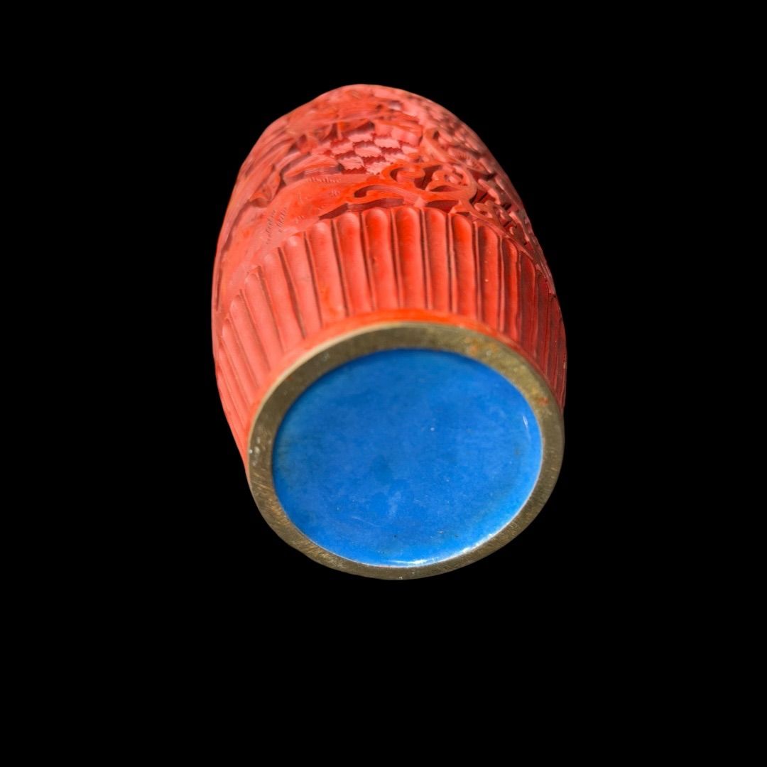 時代 中国美術 堆朱 花瓶 1点 唐物 骨董品 花器 飾壺 細密彫刻 剔紅双