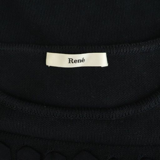 ルネ Rene 半袖 ニット カットソー リボン 34 ネイビー /MY □OS