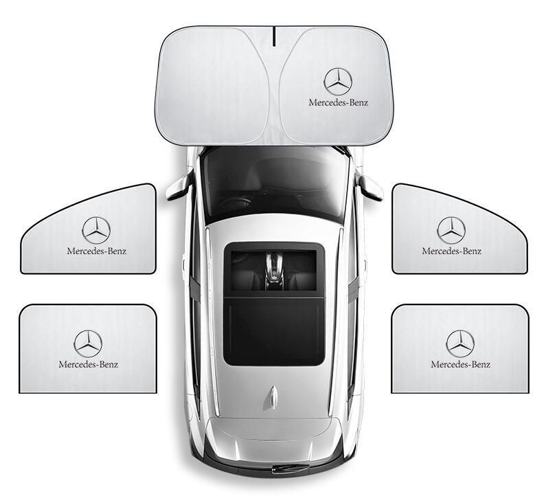 車用サンシェード メルセデス?ベンツ Mercedes Benz ロゴ 5枚セット フロントサンシェード 前席 後部座席  車中泊 車窓日よけ 防虫ネット 紫外線 UVカット 遮光 内装 仮眠  授乳   W290 W190 GT43 GT53 GT6