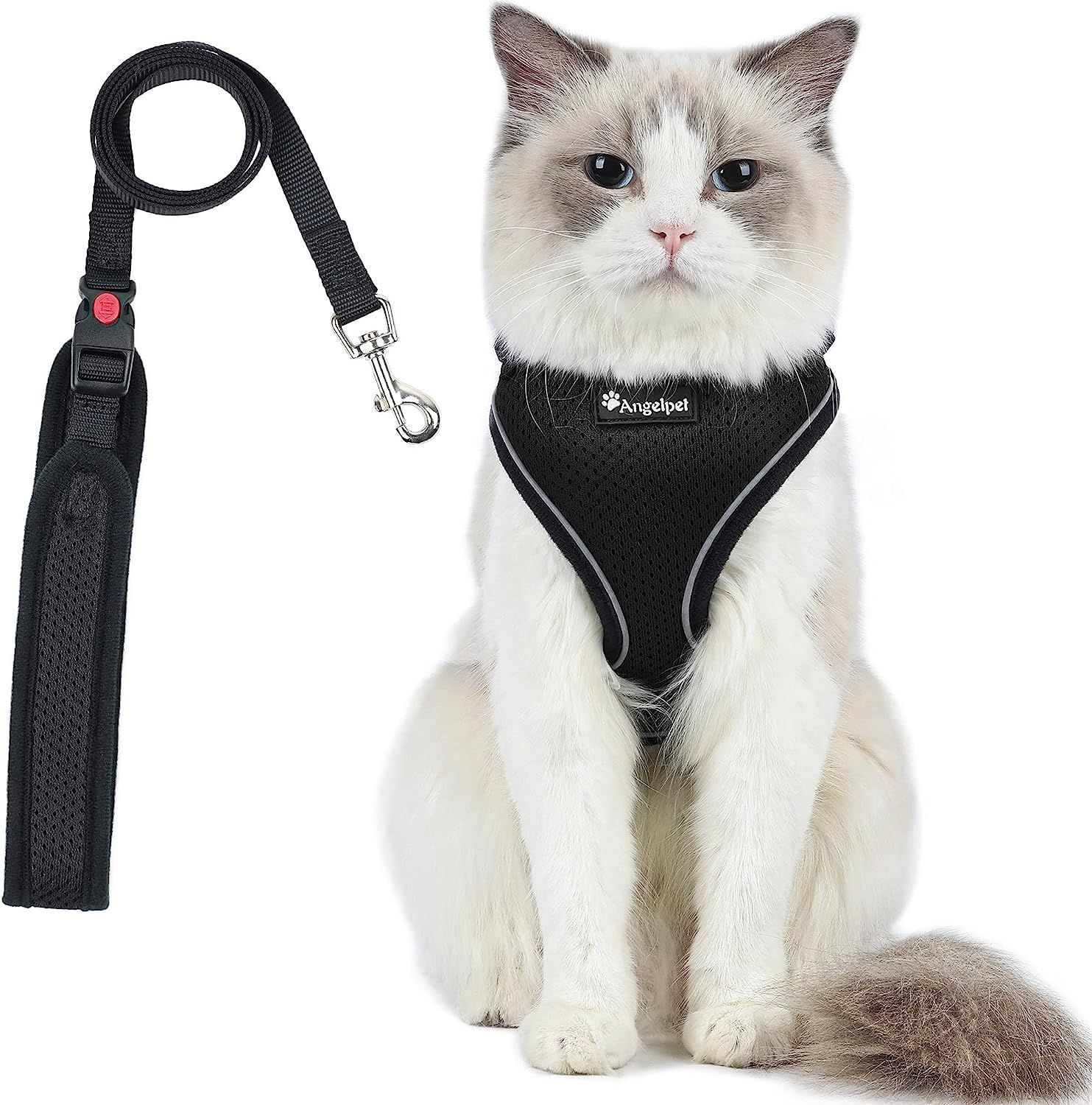 【数量限定】猫用 ハーネス 猫 胴輪 猫具 ねこ ネコ 子猫 子犬 小型犬 散歩 お出かけ 抜けない ベスト ソフト胸あて 軽量 頭を通さずマジックテープで装着 サイズ調節可 夜反射 通気メッシュ