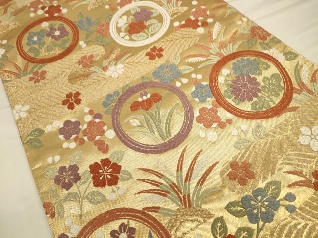 平和屋着物◎佐賀錦 西陣 六通柄袋帯 唐織 花丸文 金糸 証紙付き