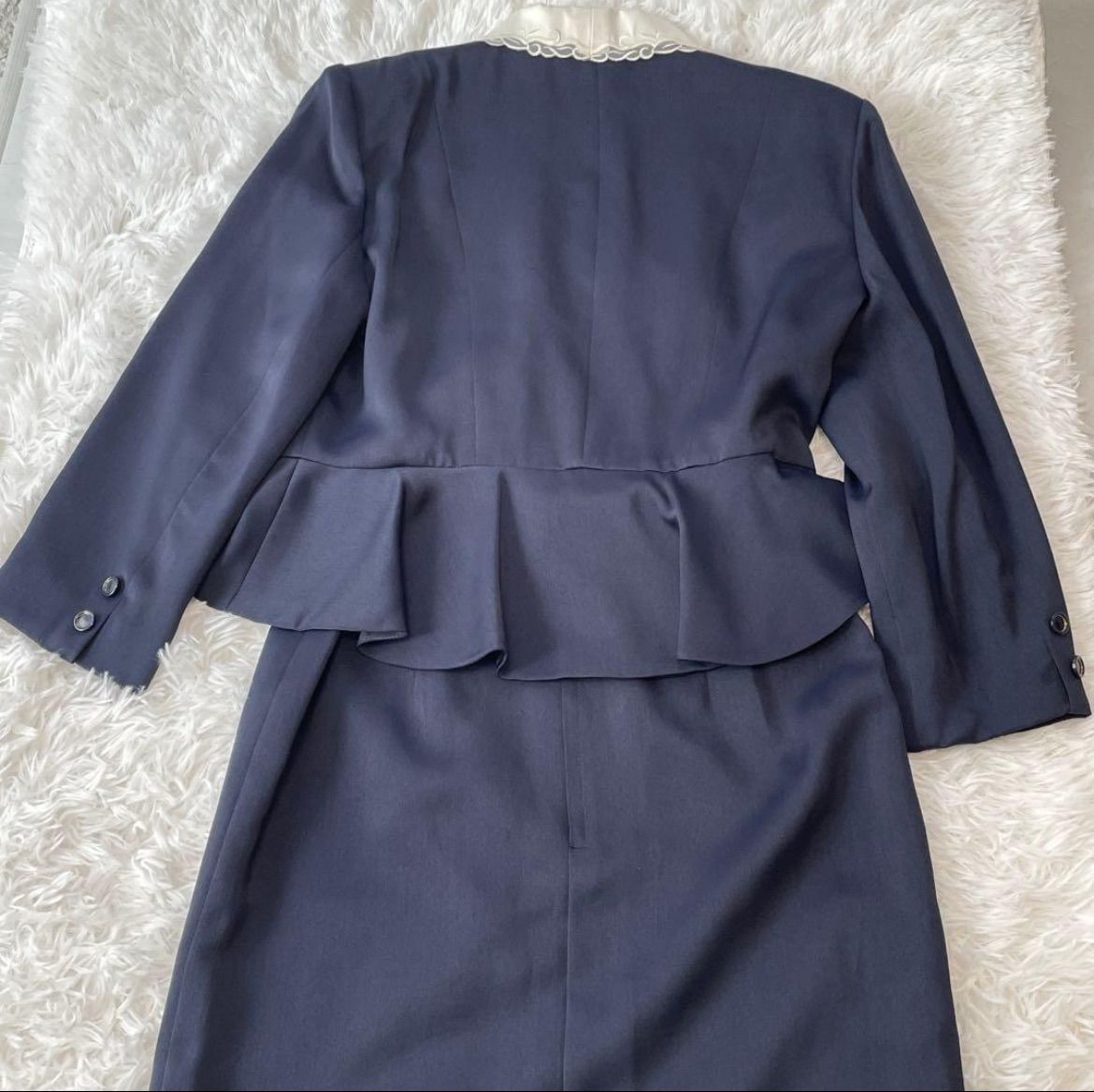 日本製 昭和レトロ ジャケット スカート セット 胸元レース ペプラム9号