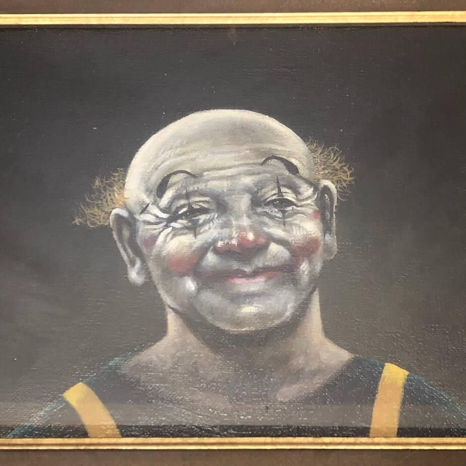 ss7213 額装 市川元晴 老ピエロ道化 油彩画 F3 直筆サイン入り 油絵