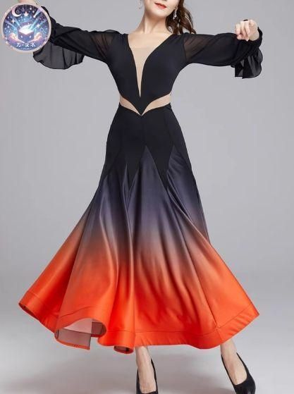 ♥ 社交ダンスドレス ラテンドレス 透けません グラデーションカラー オーダーメイド