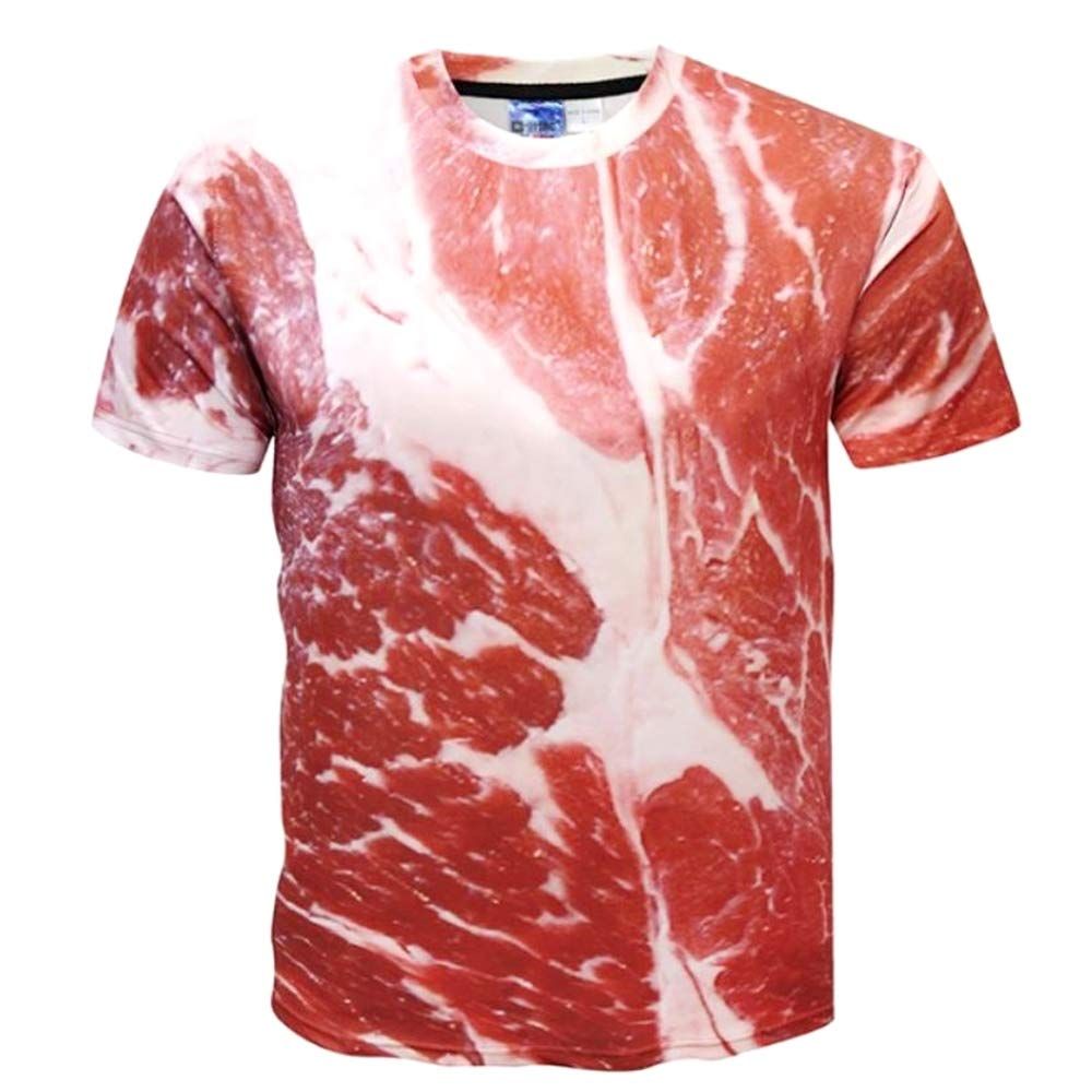 肉 Tシャツ おもしろ 半袖 大きいサイズ 3Dプリント : おもしろTシャツ 3D | Large 即日発送[SCGEHA] SCGEHA Print, Meat, glaughin（グラフィン