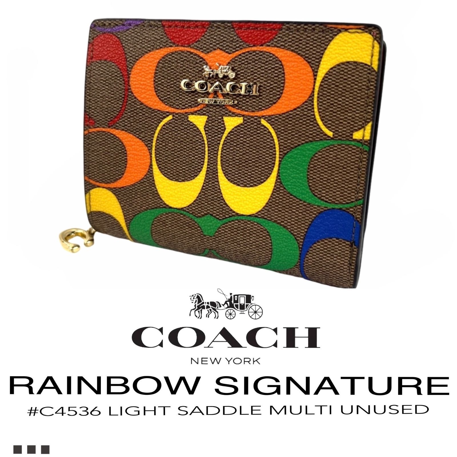 新品COACH 折り財布 コーチ レインボー C4536 コーチ COACH 二つ折り財布 財布 レインボー シグネチャー