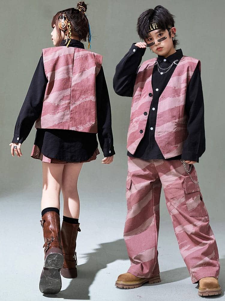 ピンク 子供服 キッズダンス 衣装 女の子 男の子 ヒップホップ ステージ ダンス発表会 韓国 カッコいい 上下セット ヒップホップ セットア